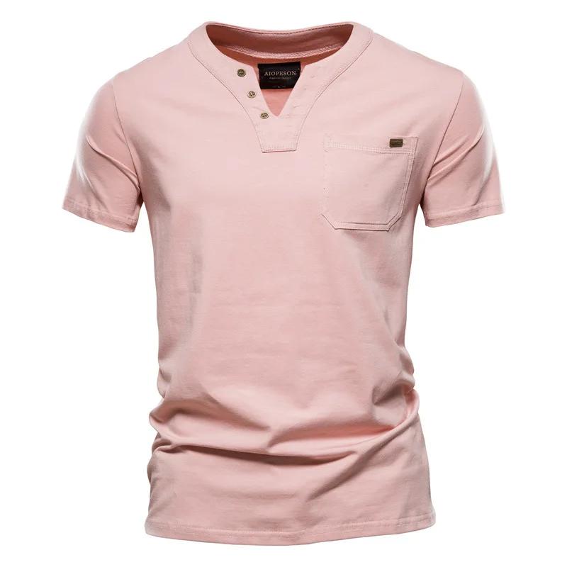 2023 Summer New V-neck Solid Color Short Sleeve T-shirt Japanese Style Pockets Fashion Street Motion Tees Man Cotton